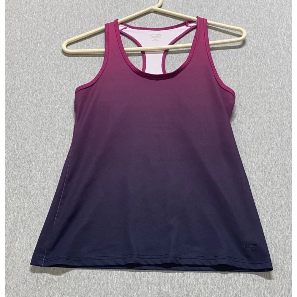 Champion Tank Top Womens Medium Purple Ombre Stretch Racerback Scoop Neck Yoga